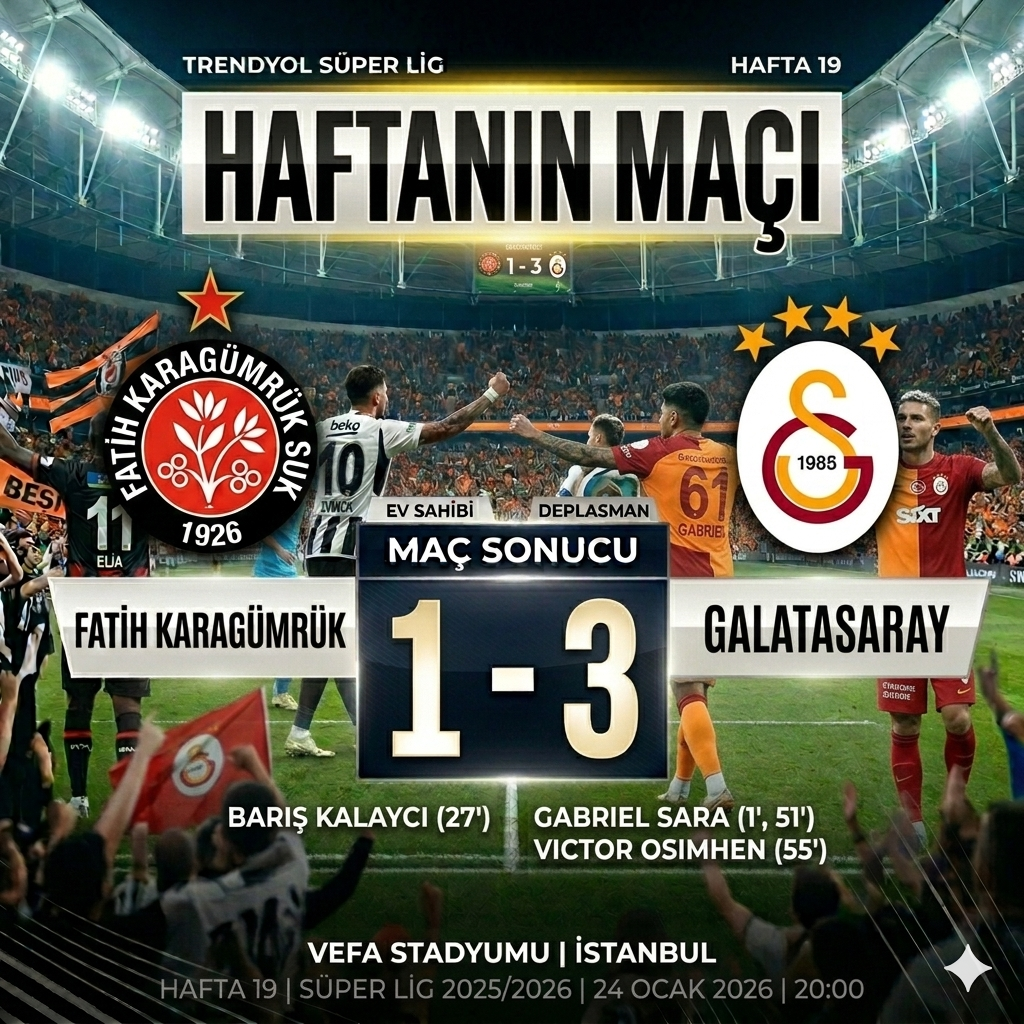 Fatih Karagümrük 1-3 Galatasaray: Gabriel Sara Orkestrası Suriçi’nde Resital Sundu!