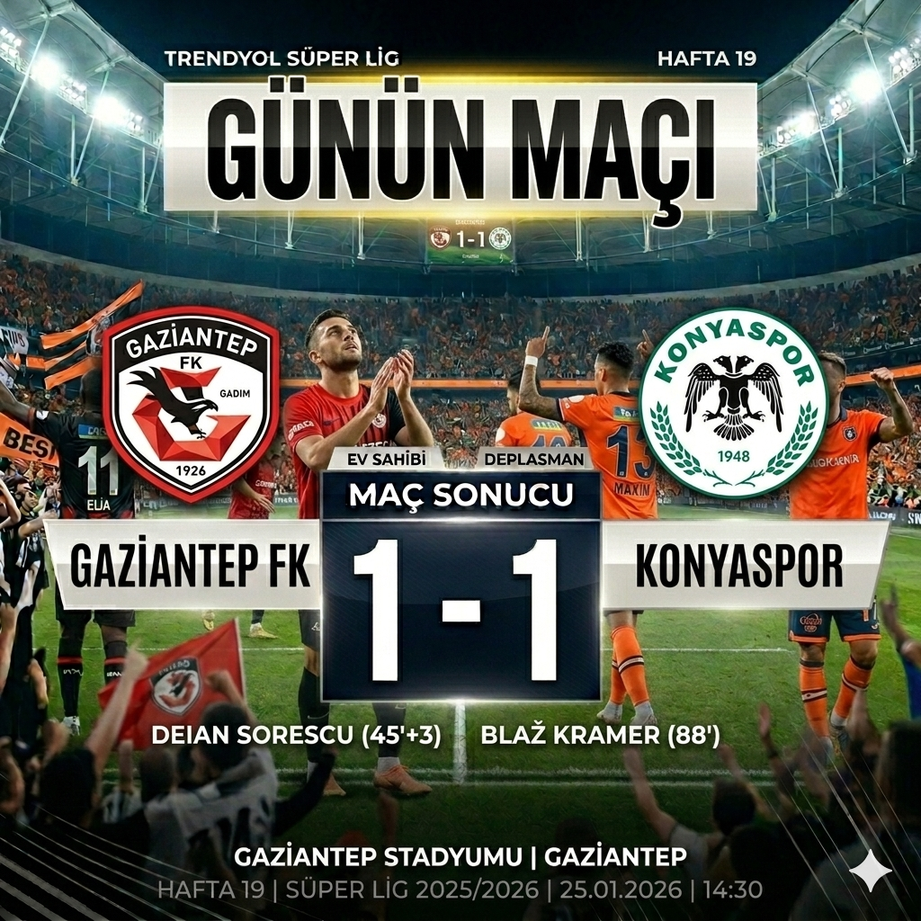 Gaziantep FK 1-1 Konyaspor: Son Dakika Şokuyla Kaçan 3 Puan ve Evlere Şenlik Savunma!